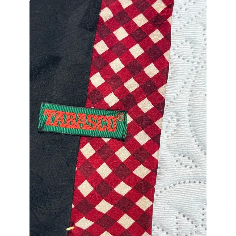Tabasco Brand Pepper Sauce Silk Tie Red Gingham Chili Habanero Novelty Mens USA